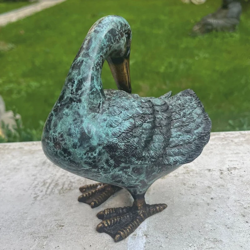Casa Padrino Deko Bronze Figur Ente Mintgrün / Bronze H. 16 cm - Garten Deko