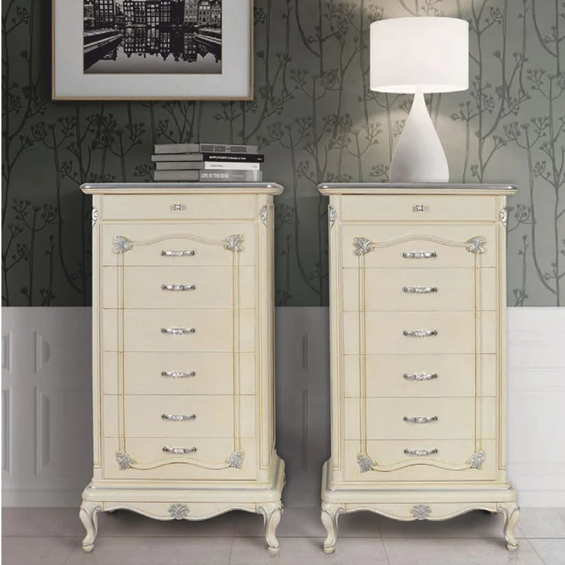 Casa Padrino Luxus Barock Kommode mit 7 Schubladen Creme / Silber H. 135 cm - Made in Italy