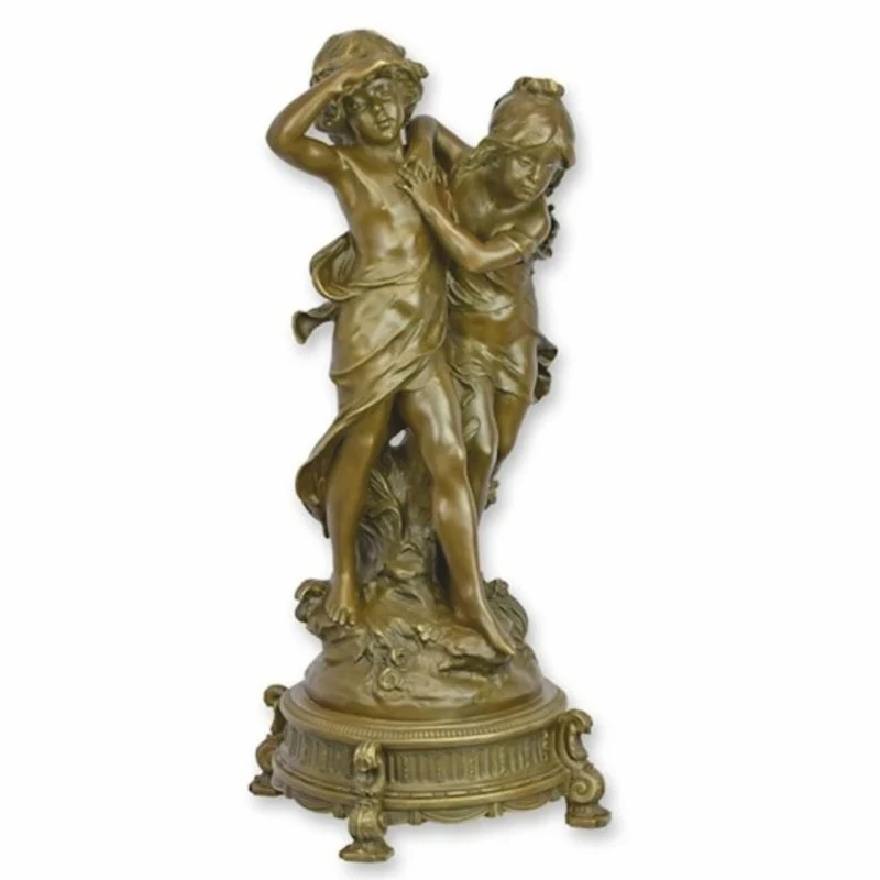 Casa Padrino Jugendstil Bronze Deko Figur Junge und Mädchen H. 58 cm