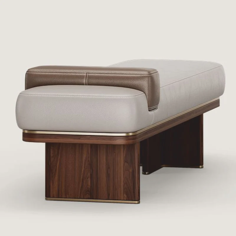 Casa Padrino Luxus Leder Sitzbank Grau / Braun / Messing 150 cm - Echtleder Möbel