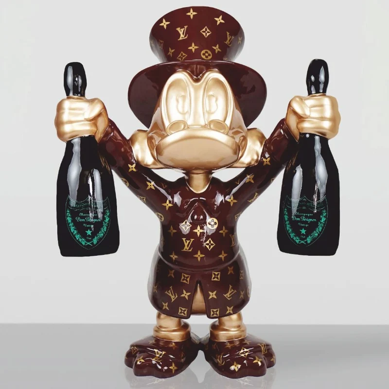 Casa Padrino XXL Deko Skulptur Ente Braun / Gold / Schwarz H. 170 cm - Große Deko Figur