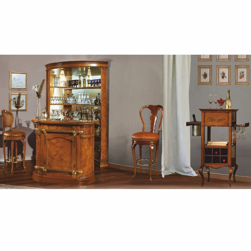 Casa Padrino Luxus Barock Leder Barstuhl Braun / Gold H. 120 cm - Bar Möbel - Made in Italy