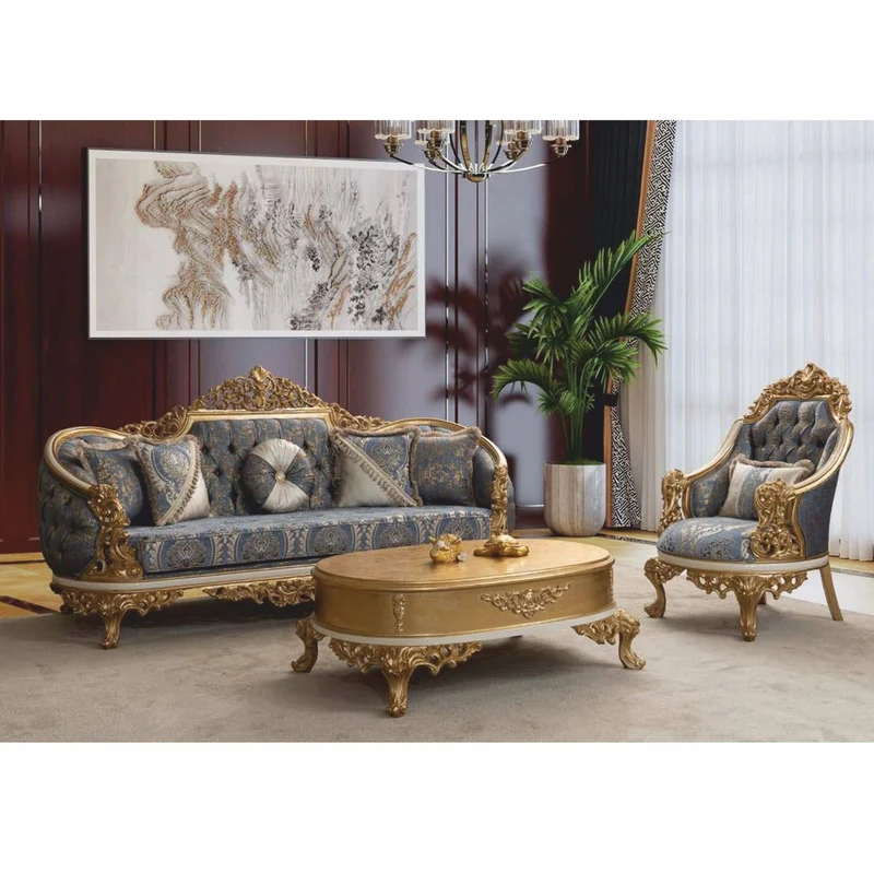 Casa Padrino Luxus Barock Sofa Blau / Weiß / Gold 240 cm - Barock Wohnzimmer Möbel