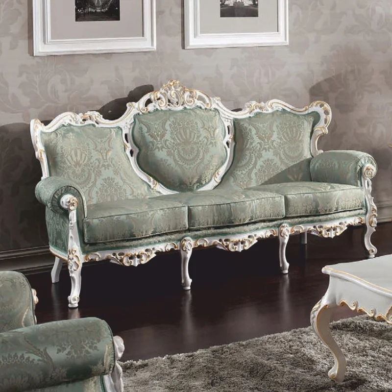 Casa Padrino Luxus Barock Wohnzimmer Sofa Grün / Weiß / Gold 210 cm - Made in Italy