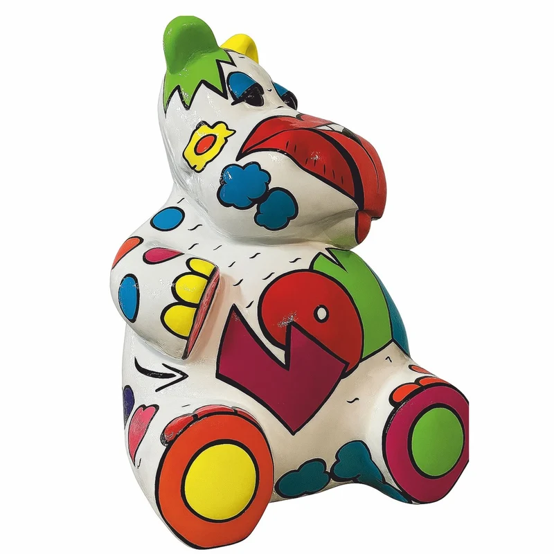 Casa Padrino Deko Skulptur Nilpferd Weiß / Bunt H. 98 cm - Große Deko Figur