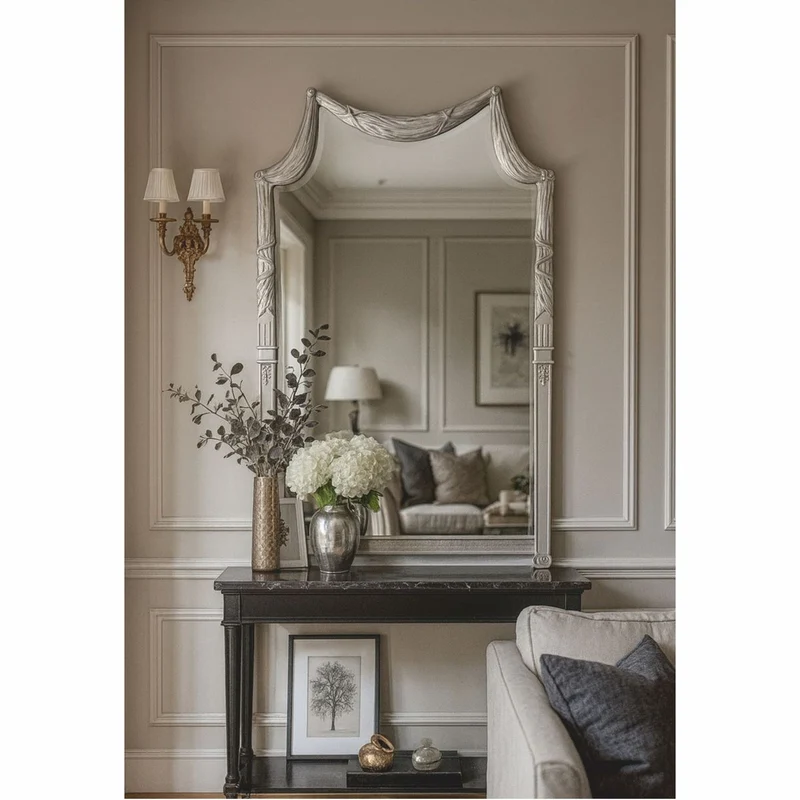 Casa Padrino Luxus Barock Massivholz Spiegel Silber H. 135 cm - Made in Italy