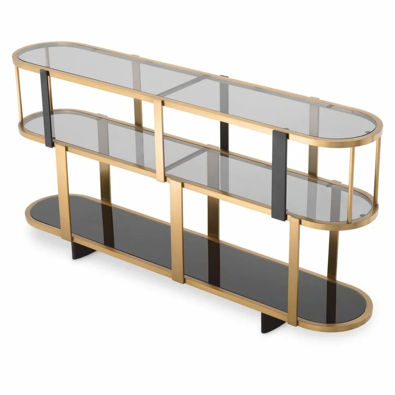 Casa Padrino Luxus Konsole Messing / Schwarz / Grau 180 cm - Luxus Hotel Möbel