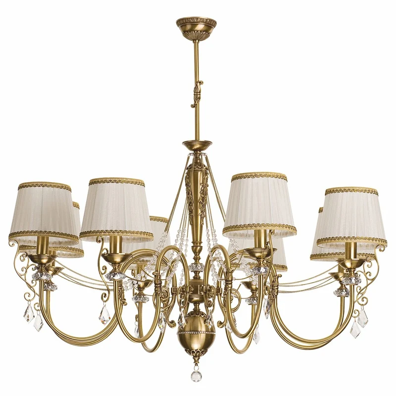Casa Padrino Luxus Barock Kristall Kronleuchter Messing mit Patina / Creme / Gold Ø 110 x H. 80 cm