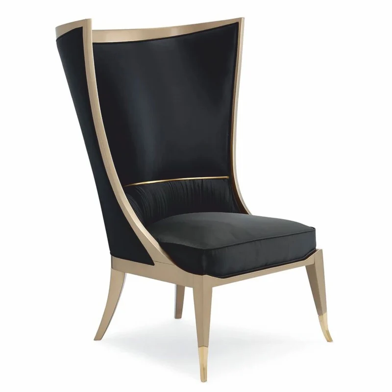 Casa Padrino Luxus Art Deco Ohrensessel Schwarz / Beige / Gold H. 123 cm - Hotel Möbel
