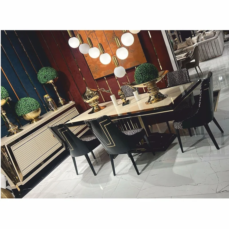 Casa Padrino Luxus Esszimmer Set - Esstisch & 6 Esszimmer Stühle - Esszimmer Möbel
