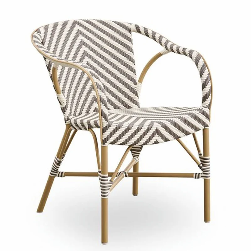 Casa Padrino Luxus Garten Stuhl mit Armlehnen Elfenbein / Braun / Beige - Garten Möbel