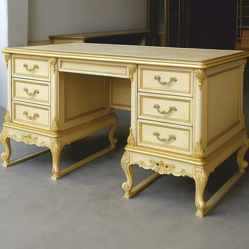 Casa Padrino Luxus Barock Schreibtisch Creme / Gold 180 cm - Büro Möbel - Made in Italy