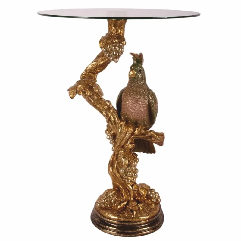 Casa Padrino Barock Beistelltisch Papagei mit Glasplatte H. 55 cm - Barock Möbel