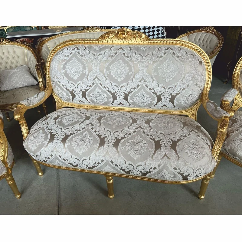 Casa Padrino Barock 2er Sofa Grau / Gold 150 cm - Barock Möbel
