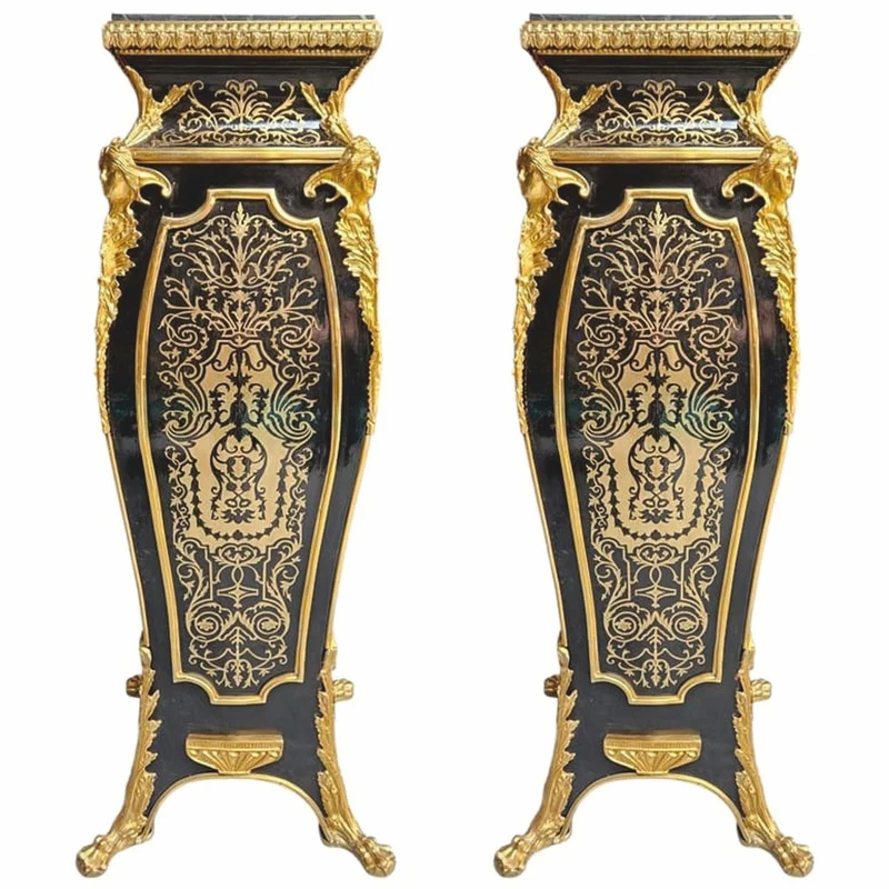Casa Padrino Barock Säulen Set Schwarz / Gold H. 125 cm - Prunkvolle Barock Möbel