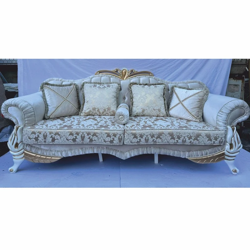 Casa Padrino Luxus Barock Sofa mit Glitzersteinen und Kissen 228 cm - Barockstil Möbel