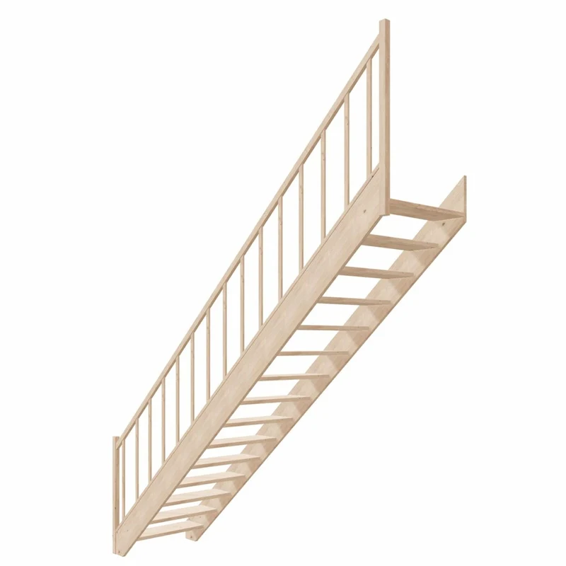 Casa Padrino Luxus Holztreppe mit Geländer rechte Seite Naturfarben H. 307 cm