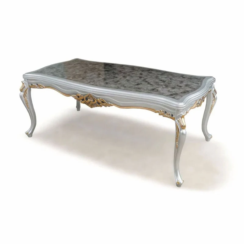Casa Padrino Luxus Barock Esstisch Grau / Silber / Gold 165 cm - Barock Möbel