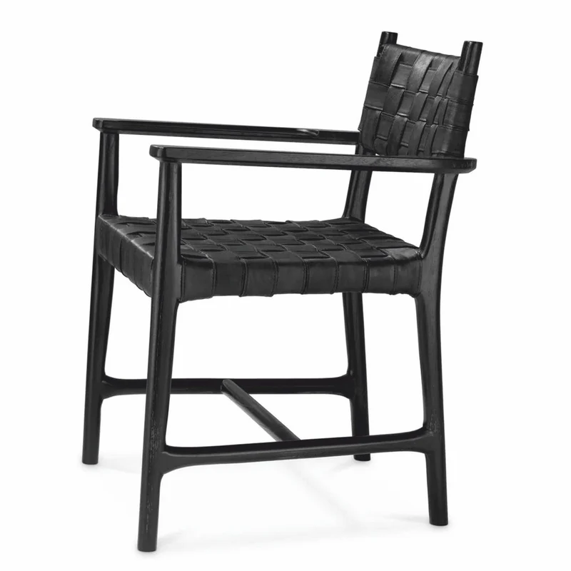 Casa Padrino Luxus Leder Esszimmer Stuhl mit Armlehnen Schwarz H. 85 cm - Luxus Möbel