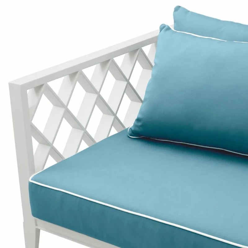 Casa Padrino Luxus Garten Sofa Weiß / Hellblau 186 cm - Outdoor Garten Möbel