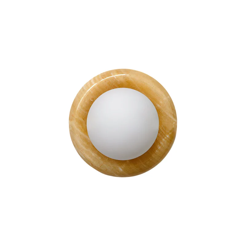 Ronde Jade Wandlamp met Glazen Kap – Luxe Natuursteen Design Verlichting 14 cm | Sansoti