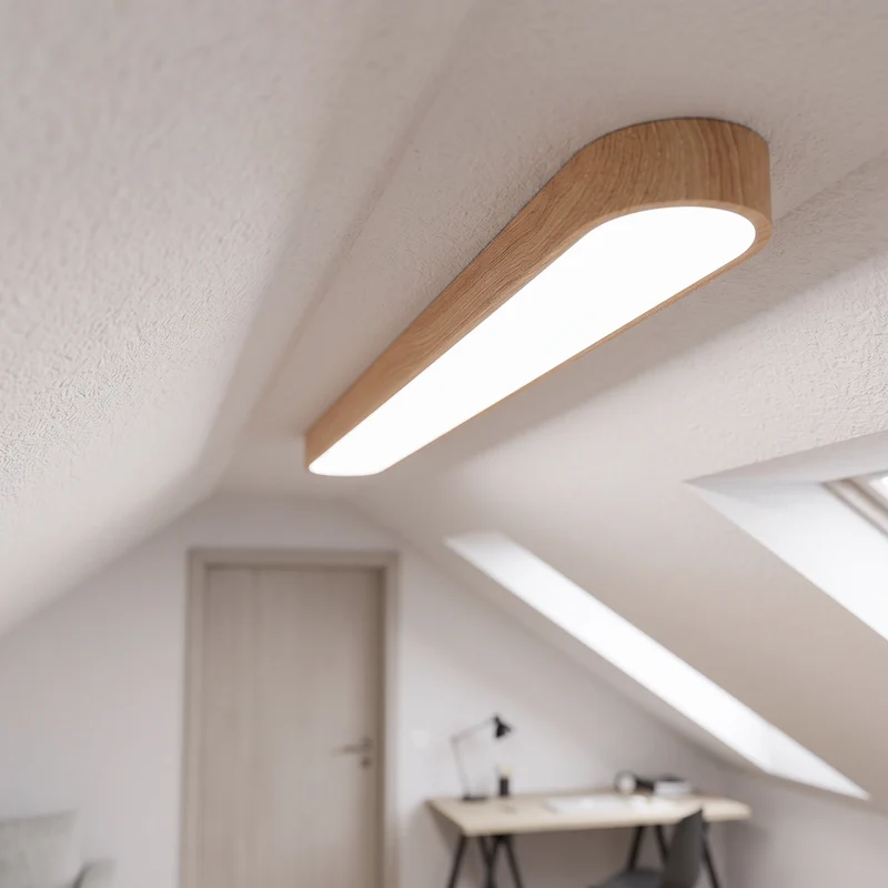Plafondlamp 90 cm Langwerpig LED Houtlook Metaal Koel Wit Schuin Plafond | Sansoti