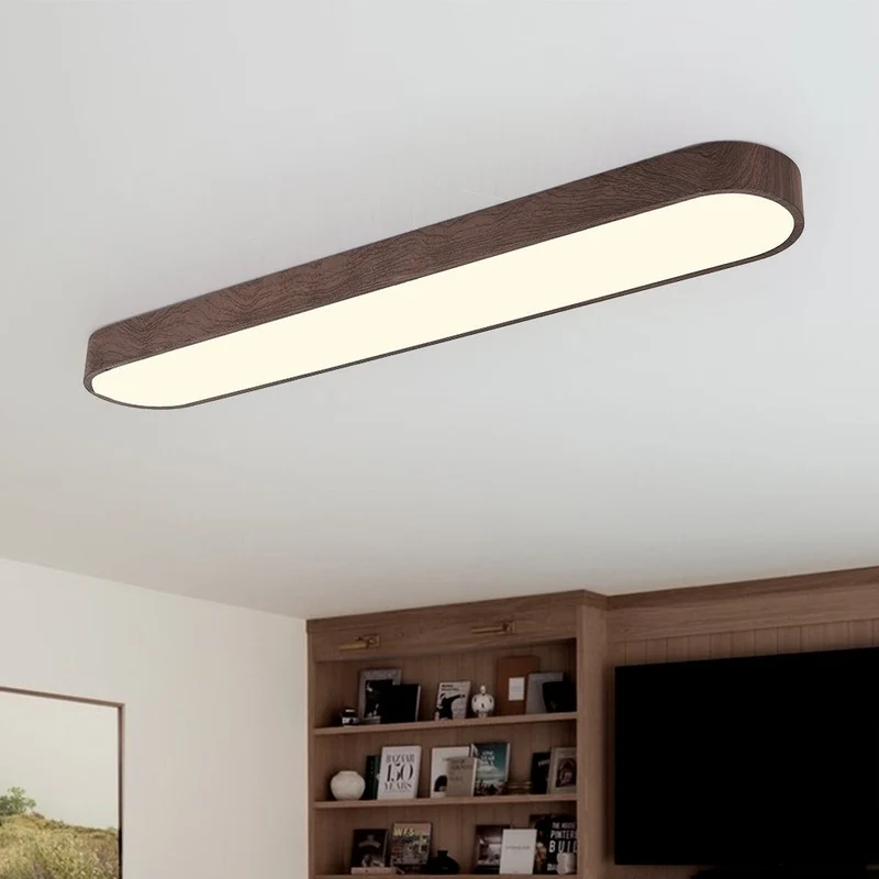Plafondlamp 90 cm Langwerpig LED Houtlook Metaal Koel Wit Schuin Plafond | Sansoti