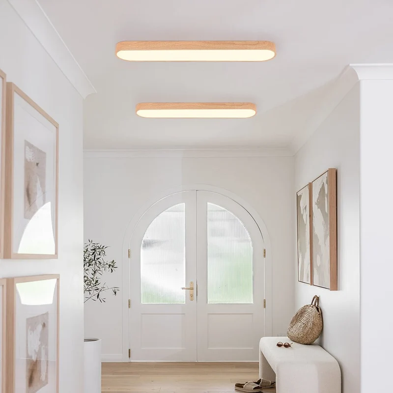 Plafondlamp 90 cm Langwerpig LED Houtlook Metaal Koel Wit Schuin Plafond | Sansoti