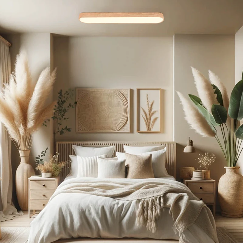 Plafondlamp 90 cm Langwerpig LED Houtlook Metaal Koel Wit Schuin Plafond | Sansoti
