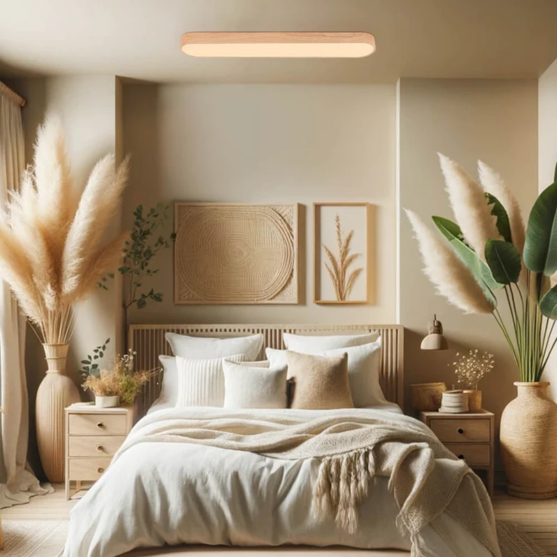 Plafondlamp 90 cm Langwerpig LED Houtlook Metaal Koel Wit Schuin Plafond | Sansoti