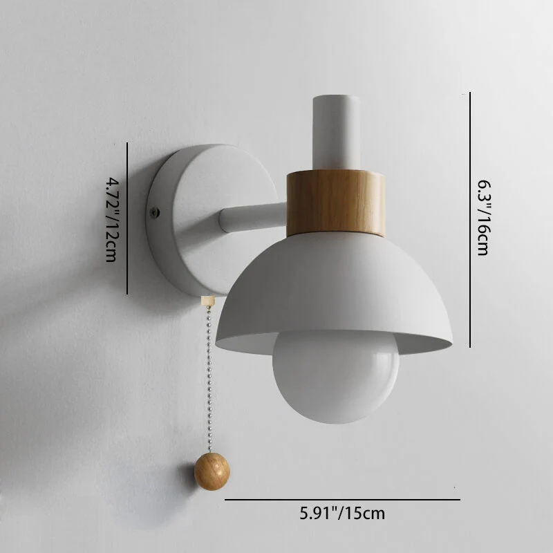 Wandlamp met Trekkoord en Bolvormige Kap voor Slaapkamer Leeshoek Woonkamer Sfeerlicht Scandinavisch | Sansoti