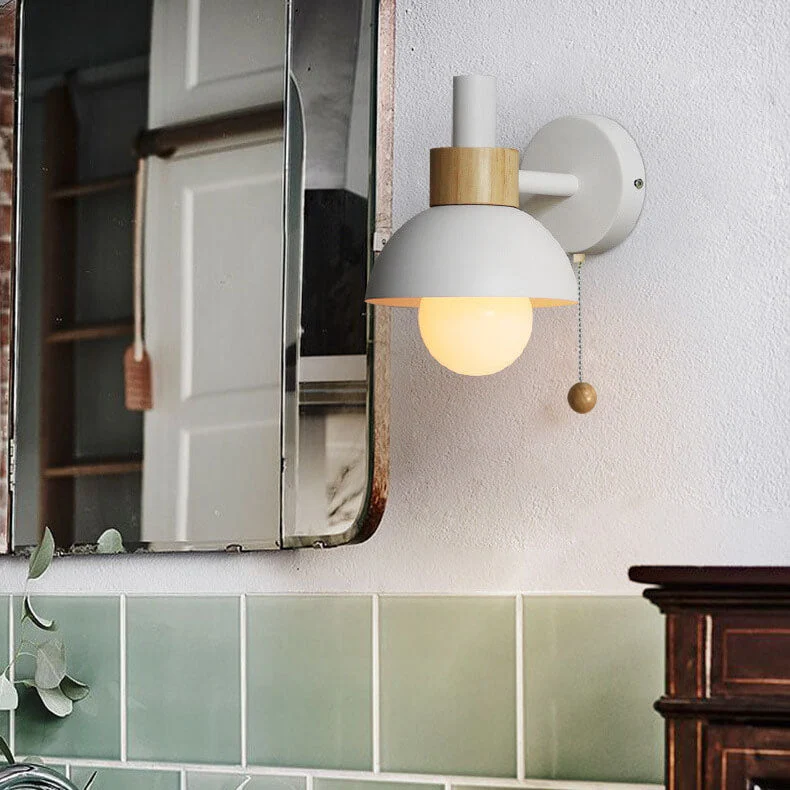Wandlamp met Trekkoord en Bolvormige Kap voor Slaapkamer Leeshoek Woonkamer Sfeerlicht Scandinavisch | Sansoti