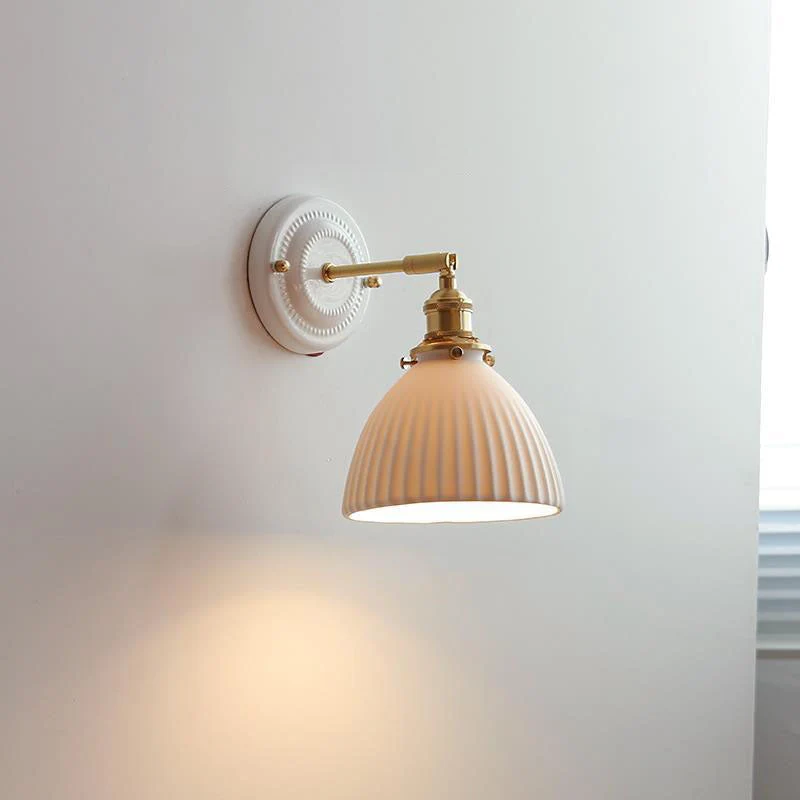 Wandlamp Vintage Plissé Kap Messing Arm Keramiek Slaapkamer Woonkamer Studeerkamer Sfeerverlichting Retro | Sansoti