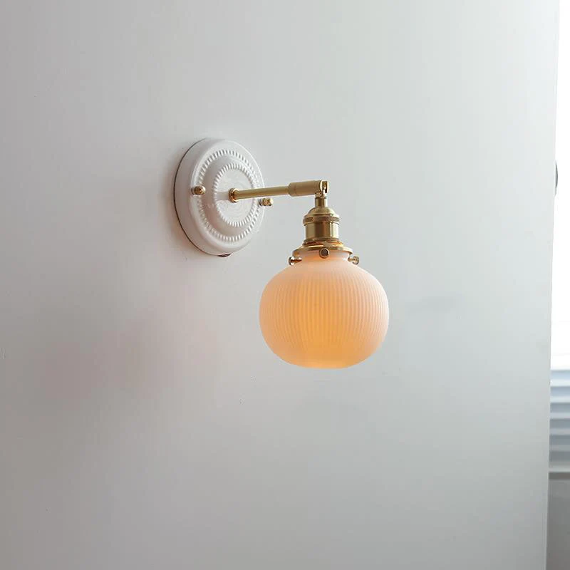 Wandlamp Vintage Plissé Kap Messing Arm Keramiek Slaapkamer Woonkamer Studeerkamer Sfeerverlichting Retro | Sansoti