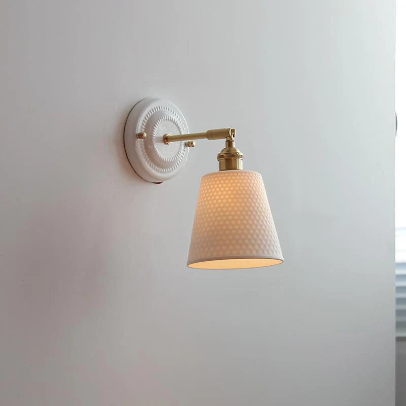 Wandlamp Vintage Plissé Kap Messing Arm Keramiek Slaapkamer Woonkamer Studeerkamer Sfeerverlichting Retro | Sansoti
