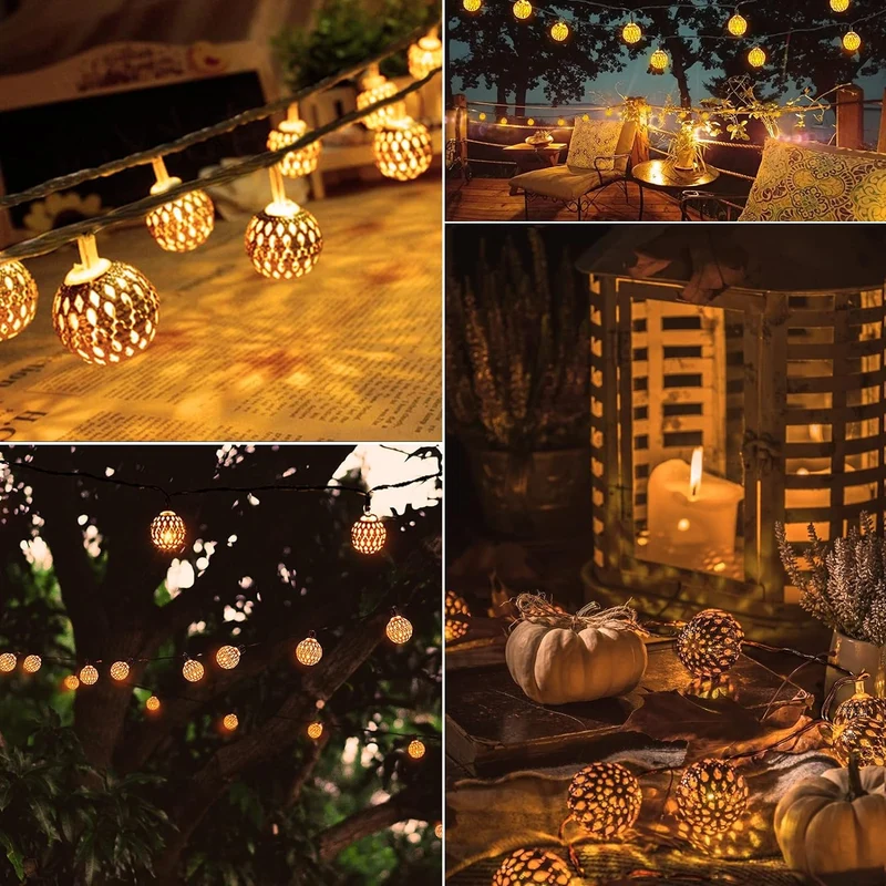 Zonne-energie Lichtsnoer met Marokkaanse Bollen Tuinverlichting 5-12m Warm Wit LED Sfeerverlichting Outdoor | Sansoti