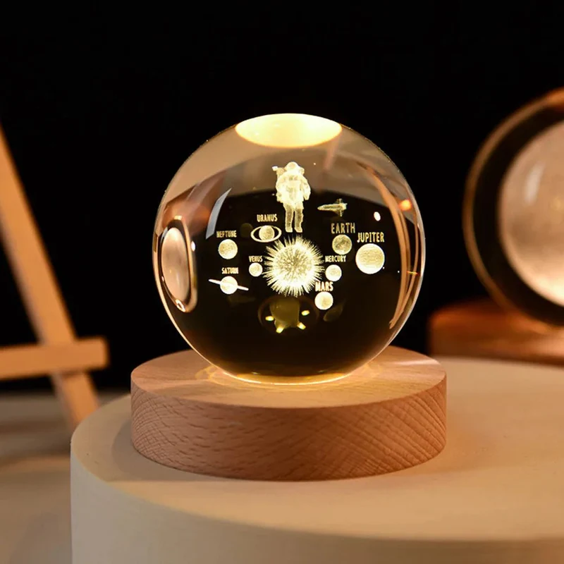 Kristallen Bol Zonnestelsel 8cm Decoratief Bureau Ornament Ruimte Planeten Display Glazen Interieur Accessoire | Sansoti