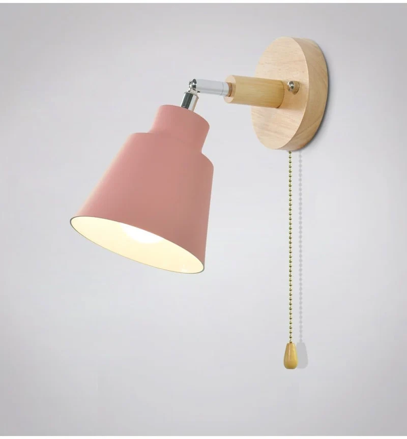 Verstelbare Wandlamp met Trekschakelaar Houten Basis Leeslicht Slaapkamer Nachtkastje Zwenkbaar 180° | Sansoti