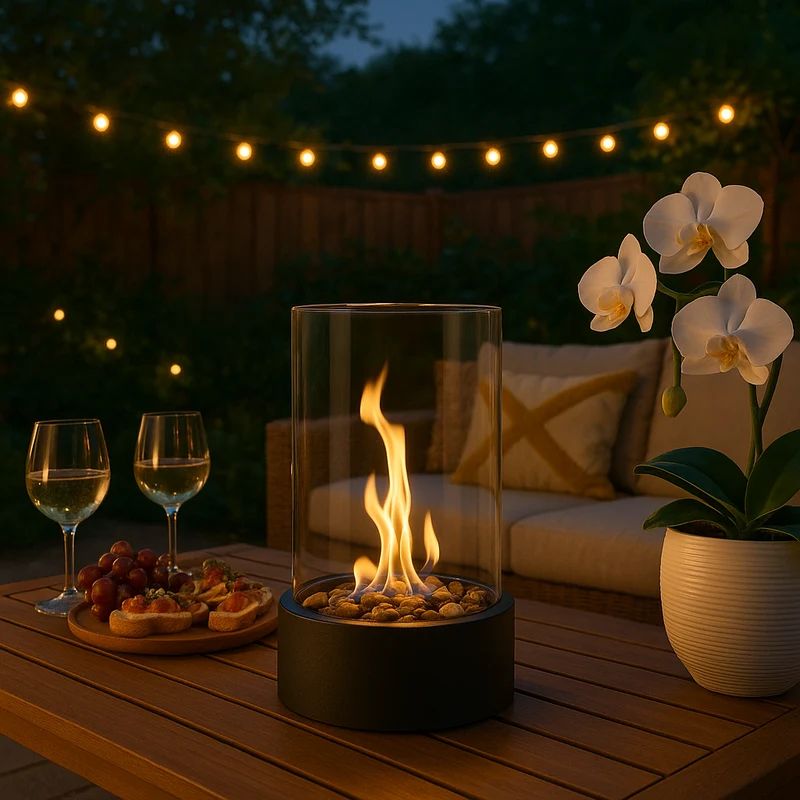 Tafelhaardvuur Bio-Ethanol Rookvrij Glas Metaal Binnen Buiten Sfeervlamverlichting Draagbaar Design Tafel | Sansoti