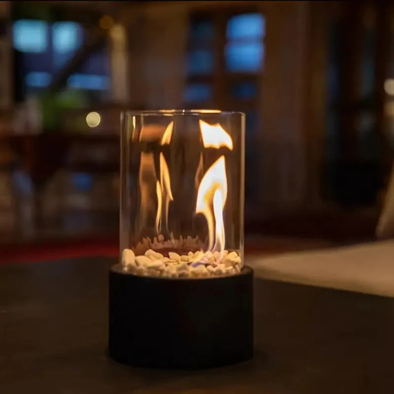 Tafelhaardvuur Bio-Ethanol Rookvrij Glas Metaal Binnen Buiten Sfeervlamverlichting Draagbaar Design Tafel | Sansoti