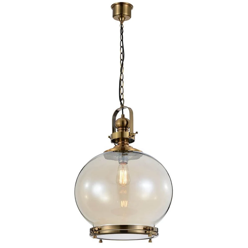 Vintage Hängeleuchte mit Glaskugel Messing