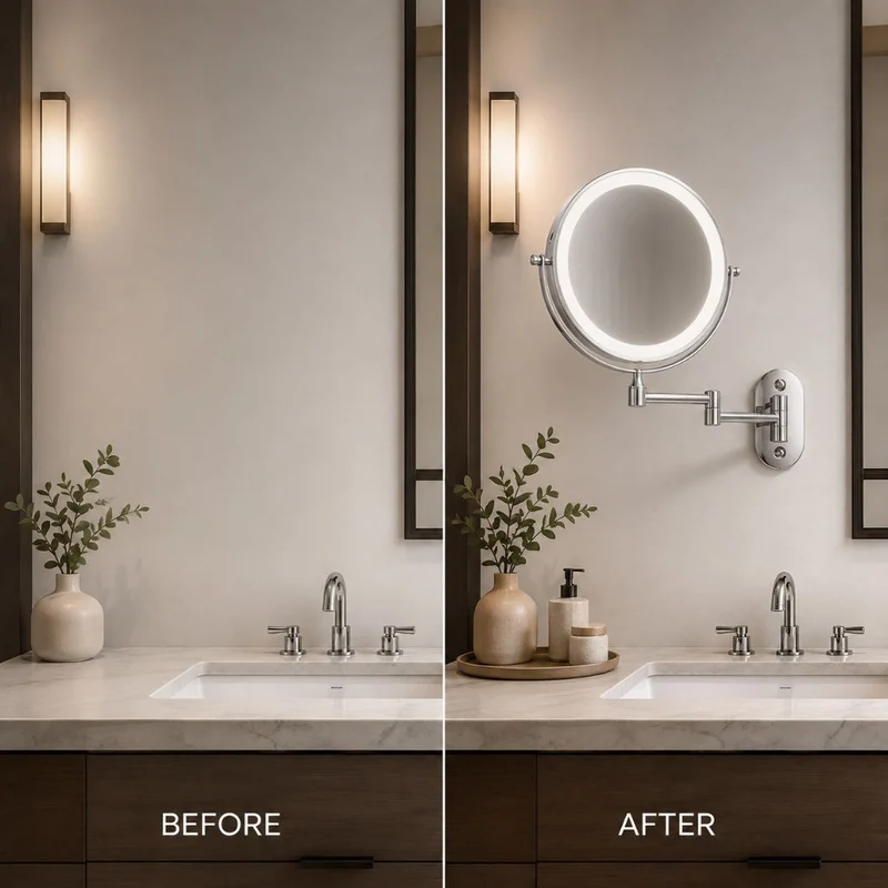 Zilverkleurige Wandspiegel met LED-verlichting en Vergroting voor Badkamer Make-up Verzorging en Scheren | Sansoti