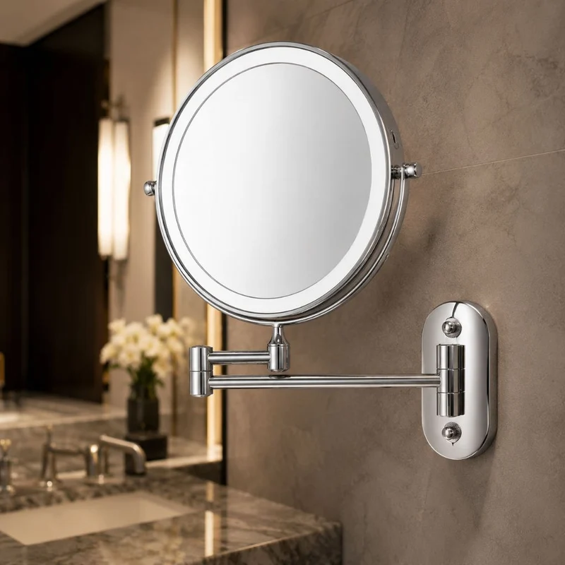 Zilverkleurige Wandspiegel met LED-verlichting en Vergroting voor Badkamer Make-up Verzorging en Scheren | Sansoti