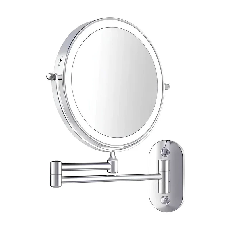 Zilverkleurige Wandspiegel met LED-verlichting en Vergroting voor Badkamer Make-up Verzorging en Scheren | Sansoti