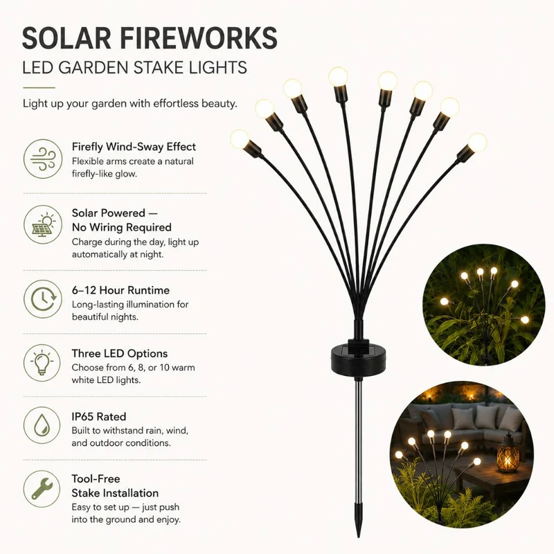 Zonne-energie Tuinverlichting met Bewegende LED-Takken IP65 Waterdicht 6-10 LED Vuurvliegjes Effect Outdoor | Sansoti