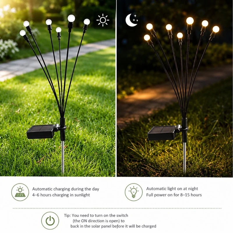 Zonne-energie Tuinverlichting met Bewegende LED-Takken IP65 Waterdicht 6-10 LED Vuurvliegjes Effect Outdoor | Sansoti