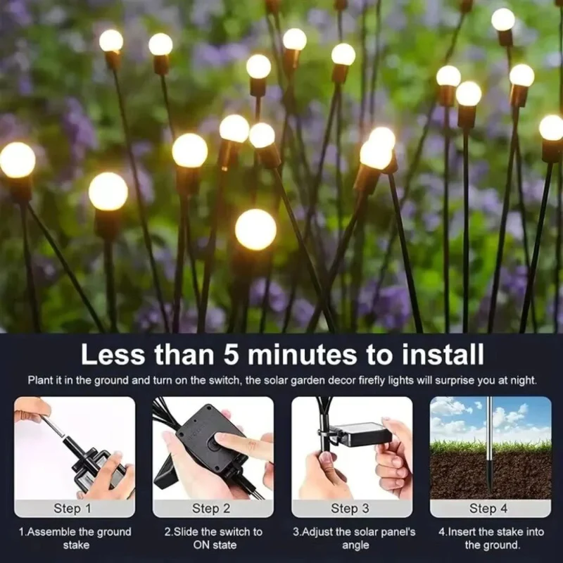 Zonne-energie Tuinverlichting met Bewegende LED-Takken IP65 Waterdicht 6-10 LED Vuurvliegjes Effect Outdoor | Sansoti