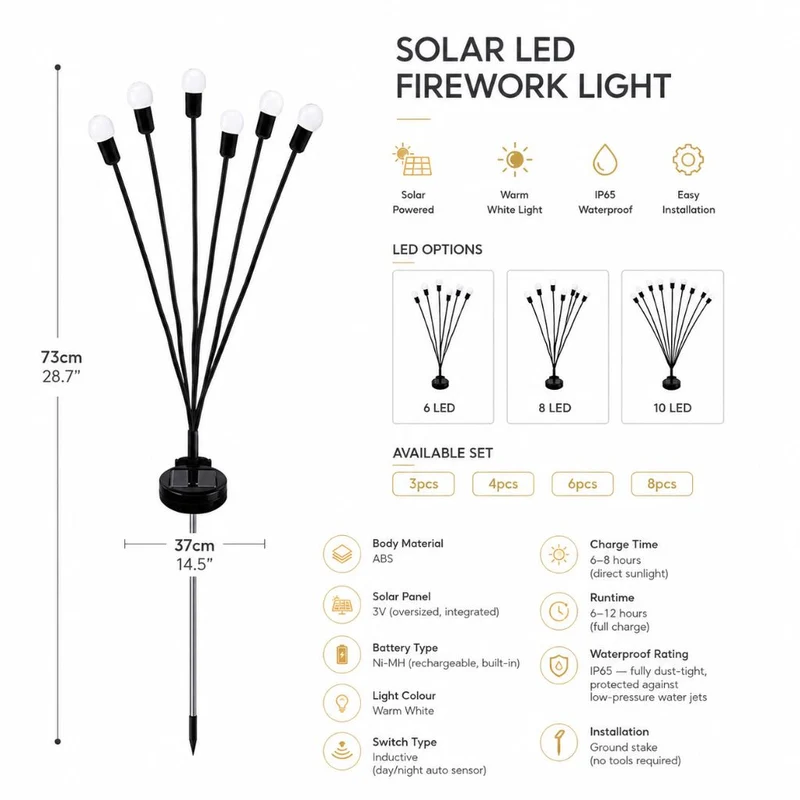 Zonne-energie Tuinverlichting met Bewegende LED-Takken IP65 Waterdicht 6-10 LED Vuurvliegjes Effect Outdoor | Sansoti