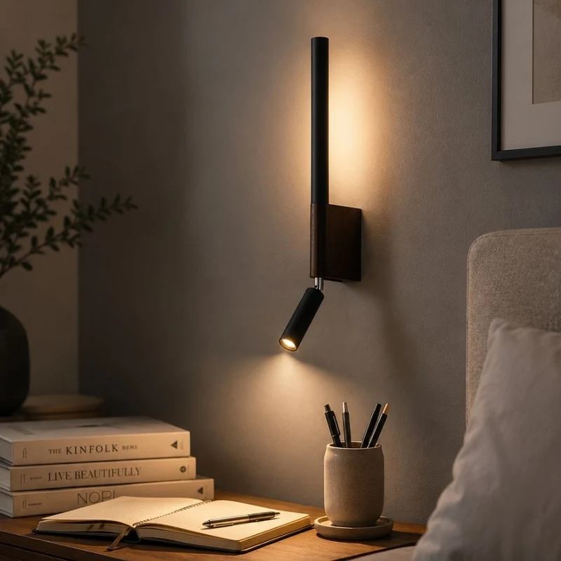 Wandlamp Slaapkamer met Draaibare Leeslamp 345° Rotatie Zwart Wit Aluminium Indirect Licht Moderne Verlichting | Sansoti