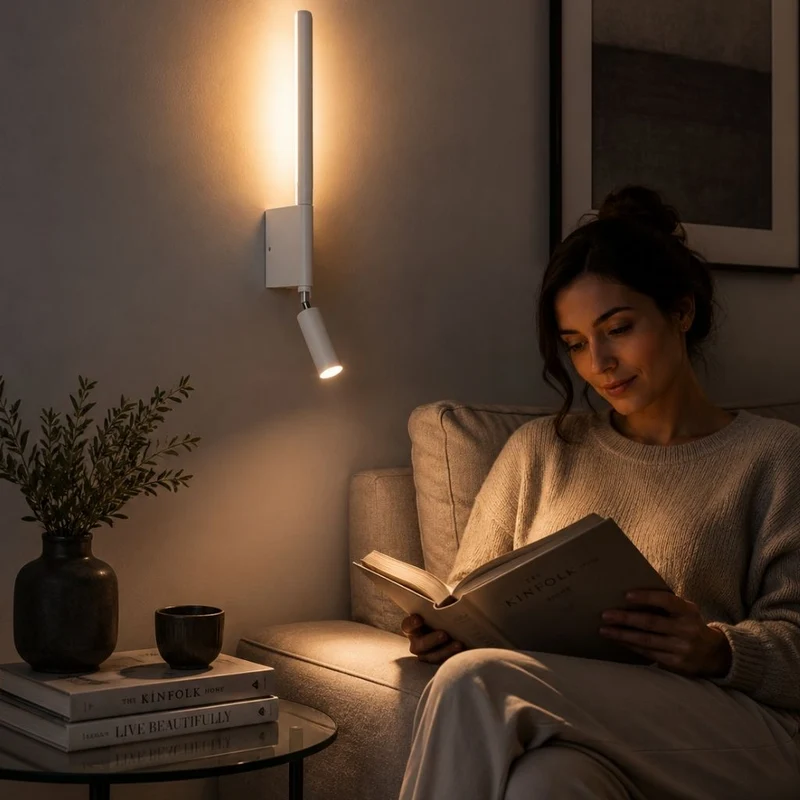 Wandlamp Slaapkamer met Draaibare Leeslamp 345° Rotatie Zwart Wit Aluminium Indirect Licht Moderne Verlichting | Sansoti